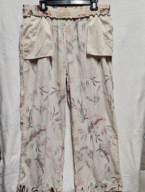 TESTING!! Cream Floral Elastic-Waist Lounge Pants with Pastel Print